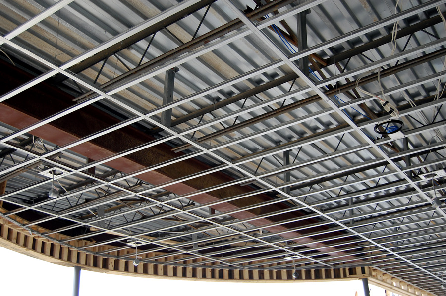Ceiling under construction with steel and wood
