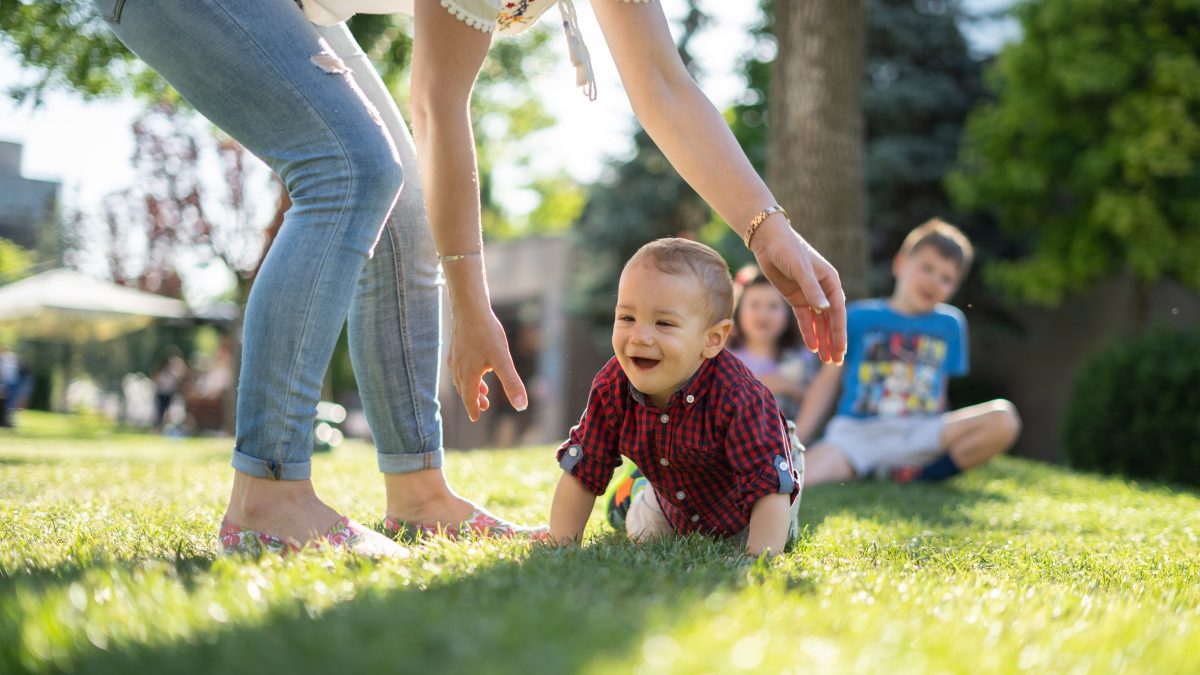 Children playing in backyard