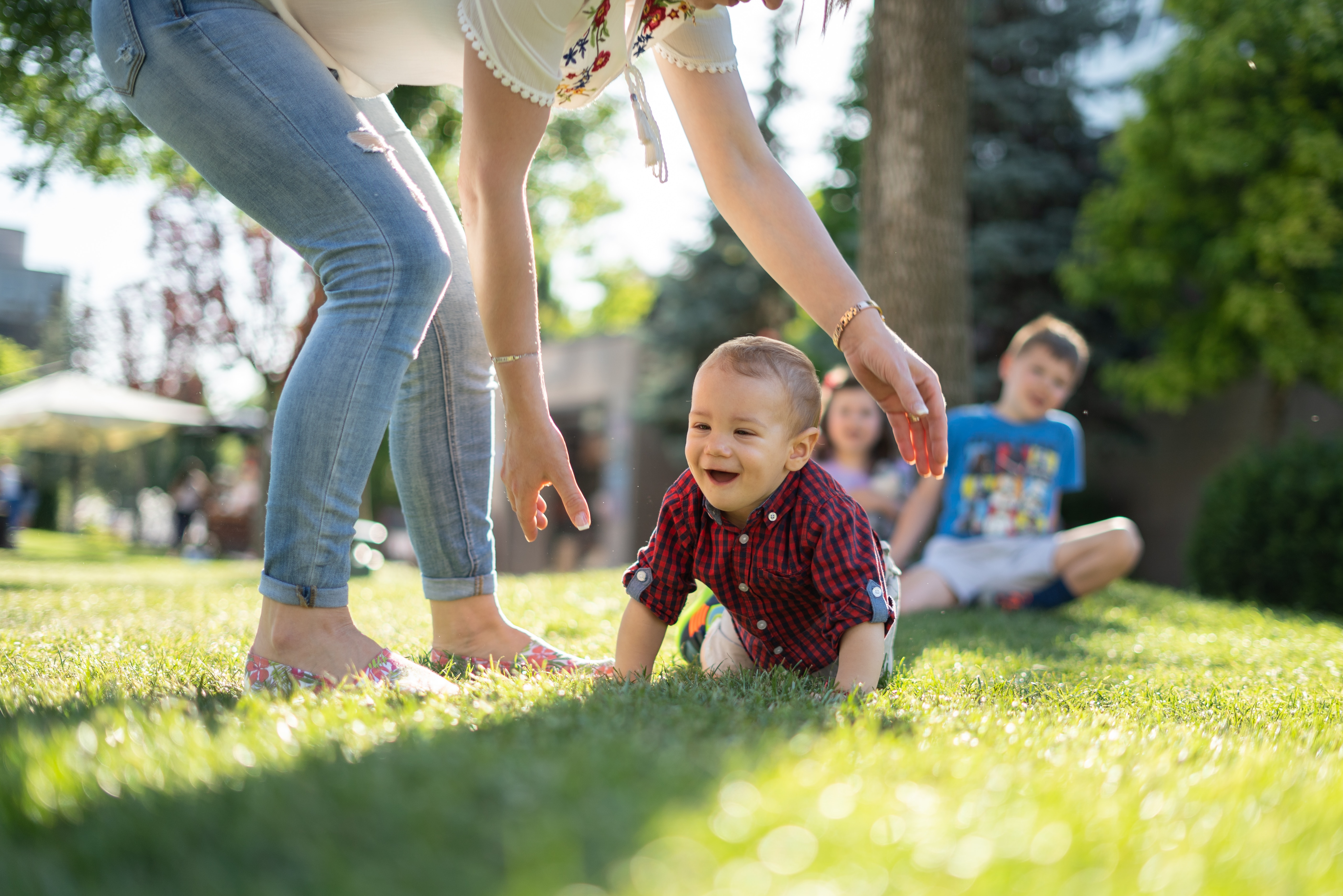 Children playing in backyard